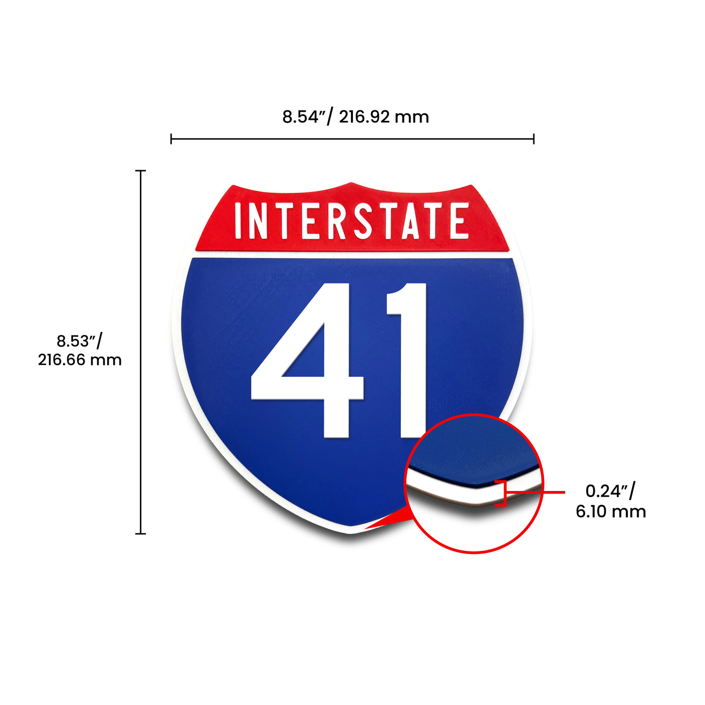 Interstate 41 Number Only road sign replica dimension view
