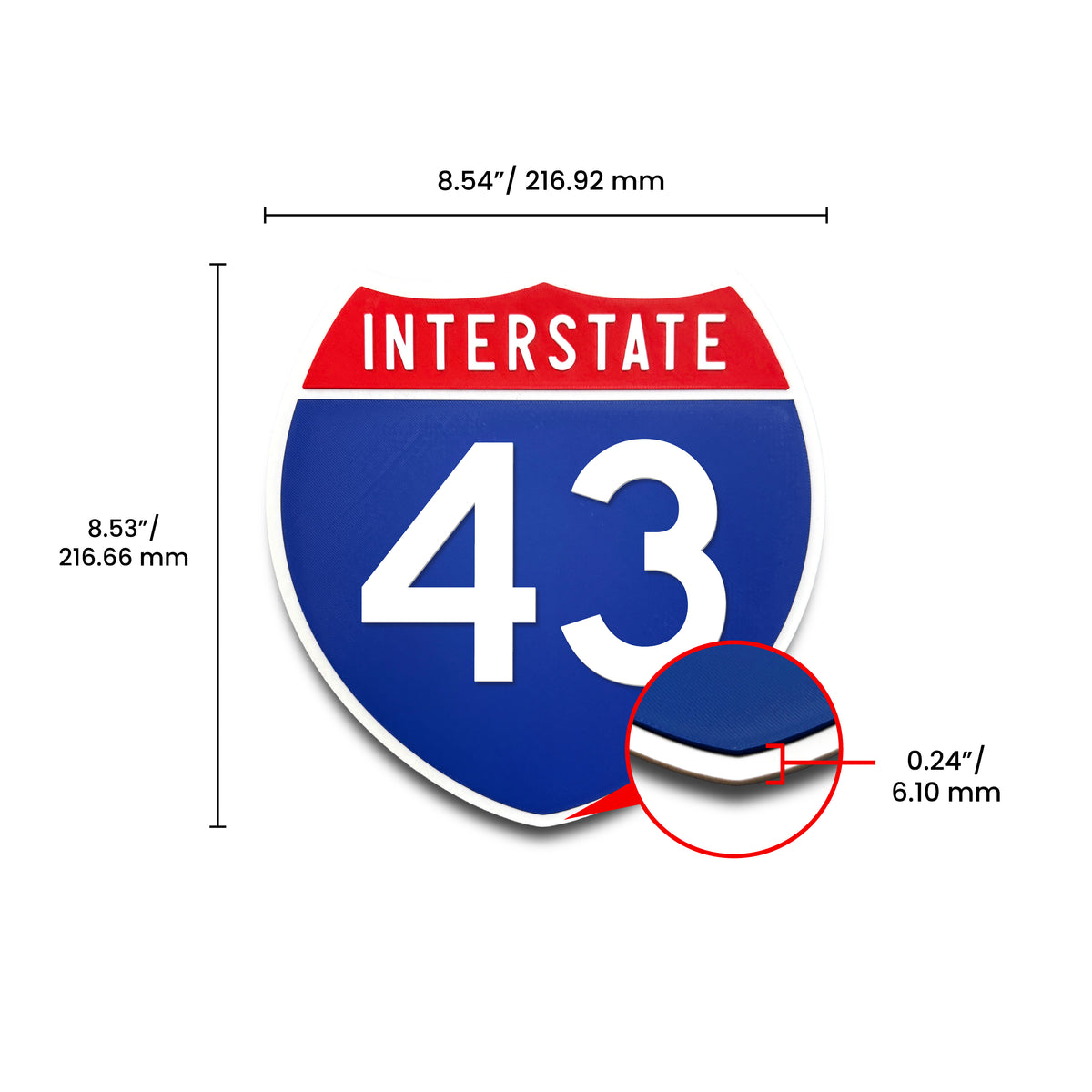 Interstate 43 Number Only road sign replica dimension view