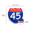 Interstate 45 Number Only road sign replica dimension view