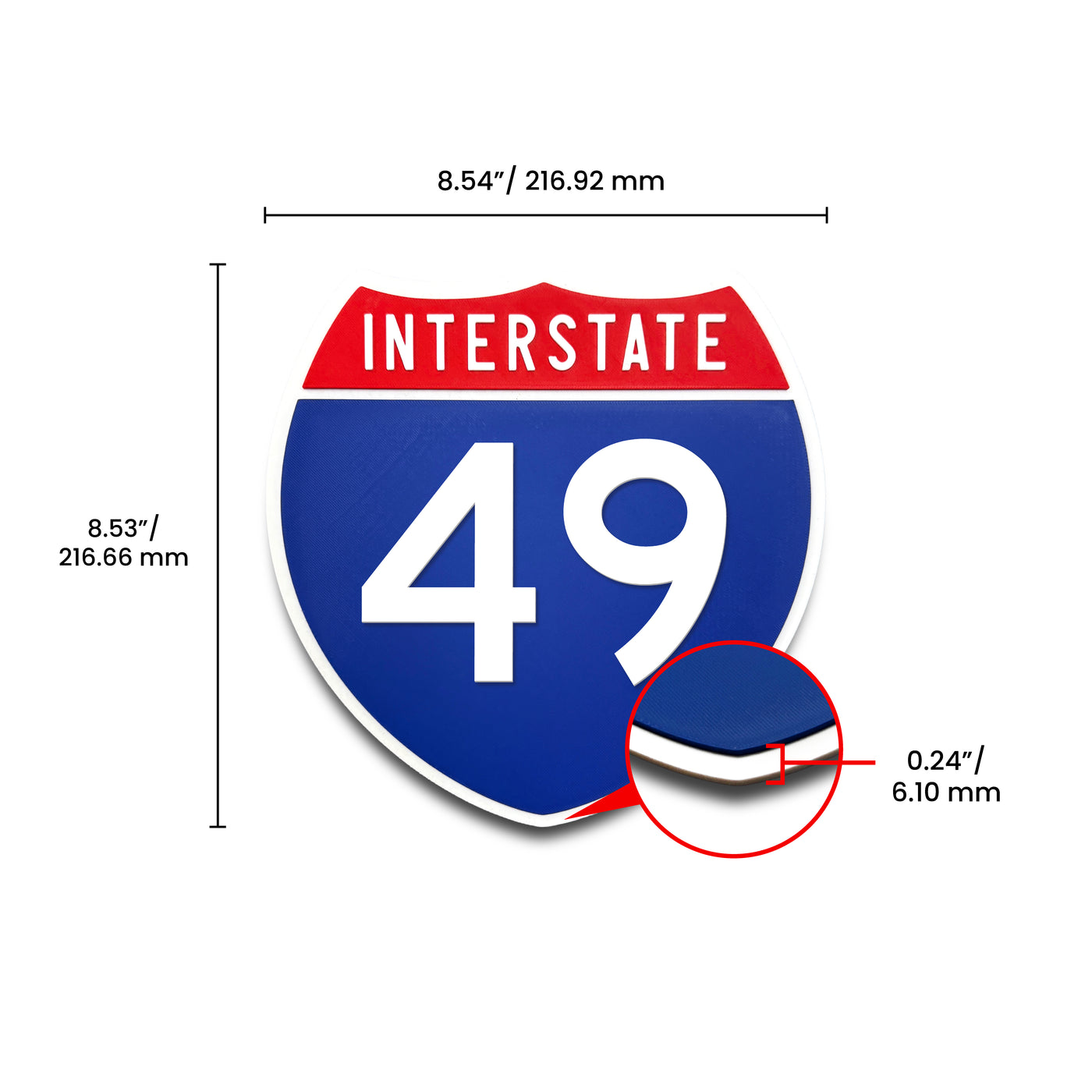 Interstate 49 Number Only road sign replica dimension view