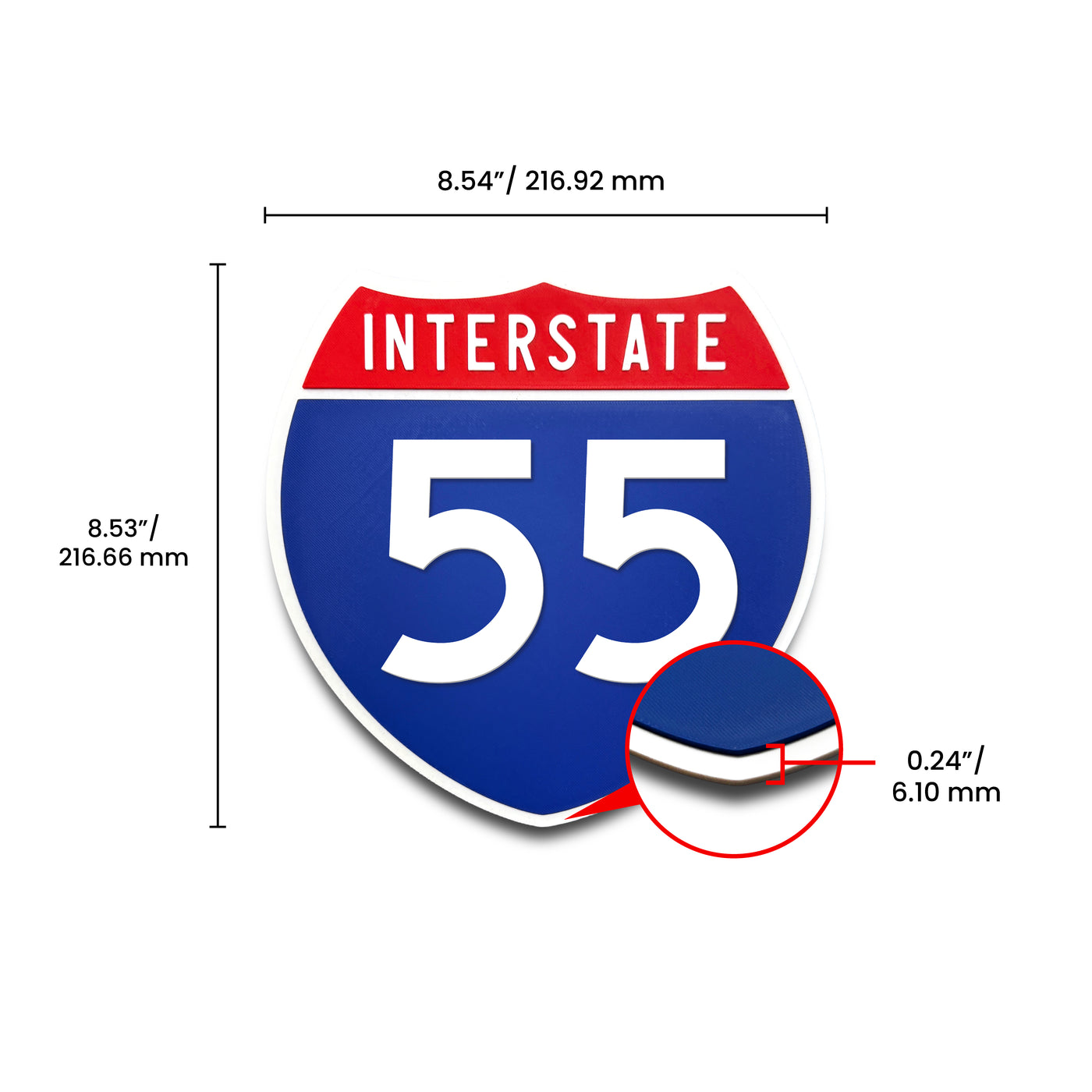 Interstate 55 Number Only road sign replica dimension view
