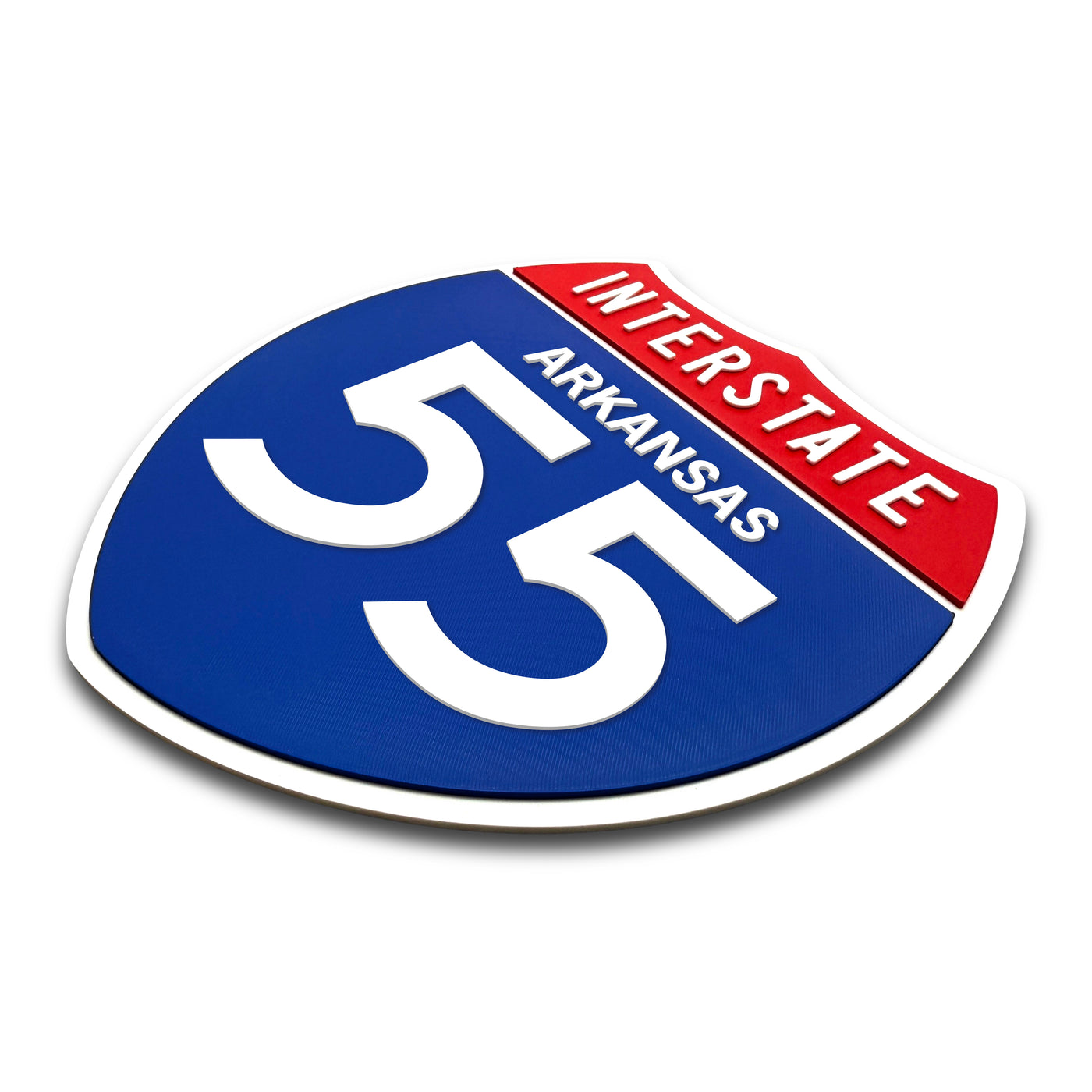 Interstate 55 Arkansas road sign replica three-quarter view