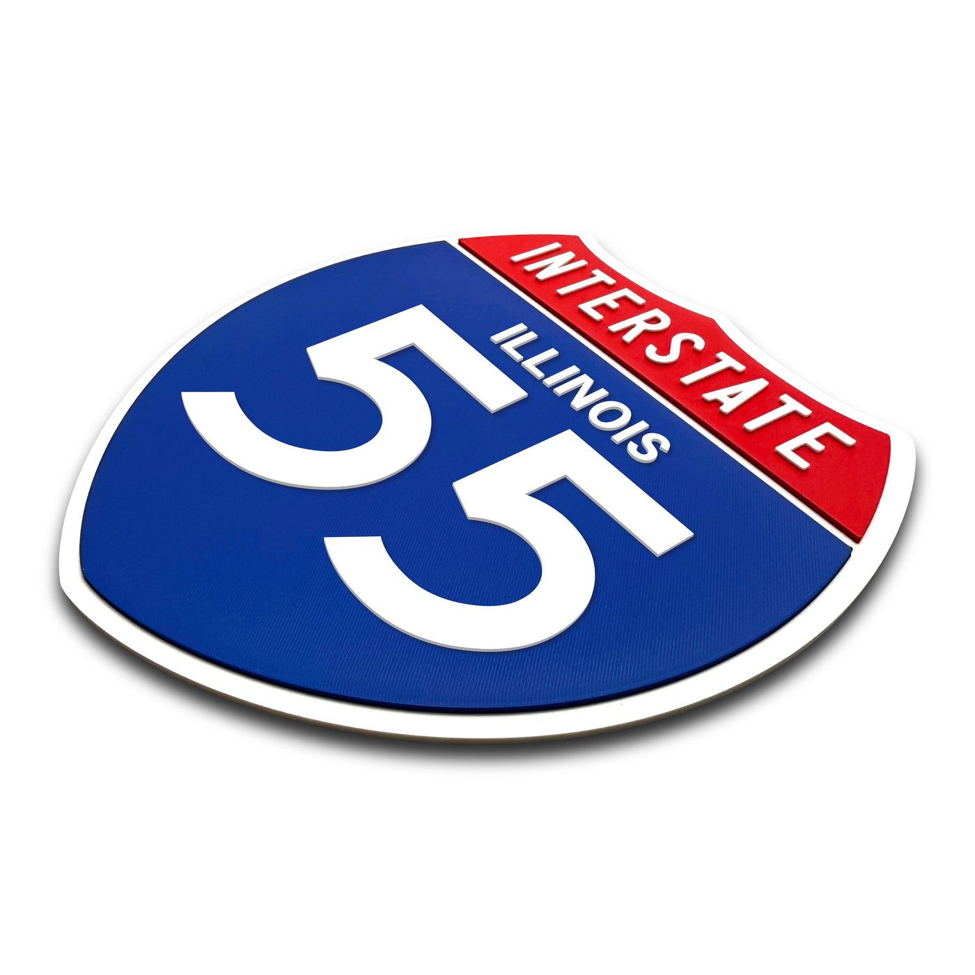 Interstate 55 Illinois road sign replica three-quarter view