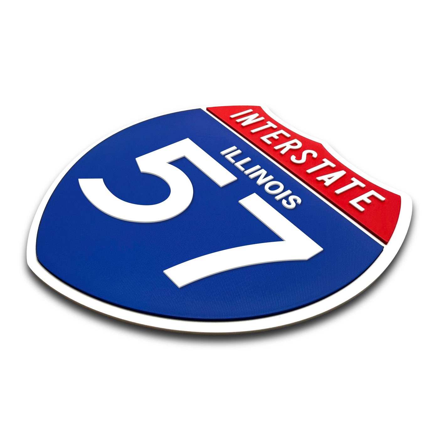 Interstate 57 Illinois road sign replica three-quarter view