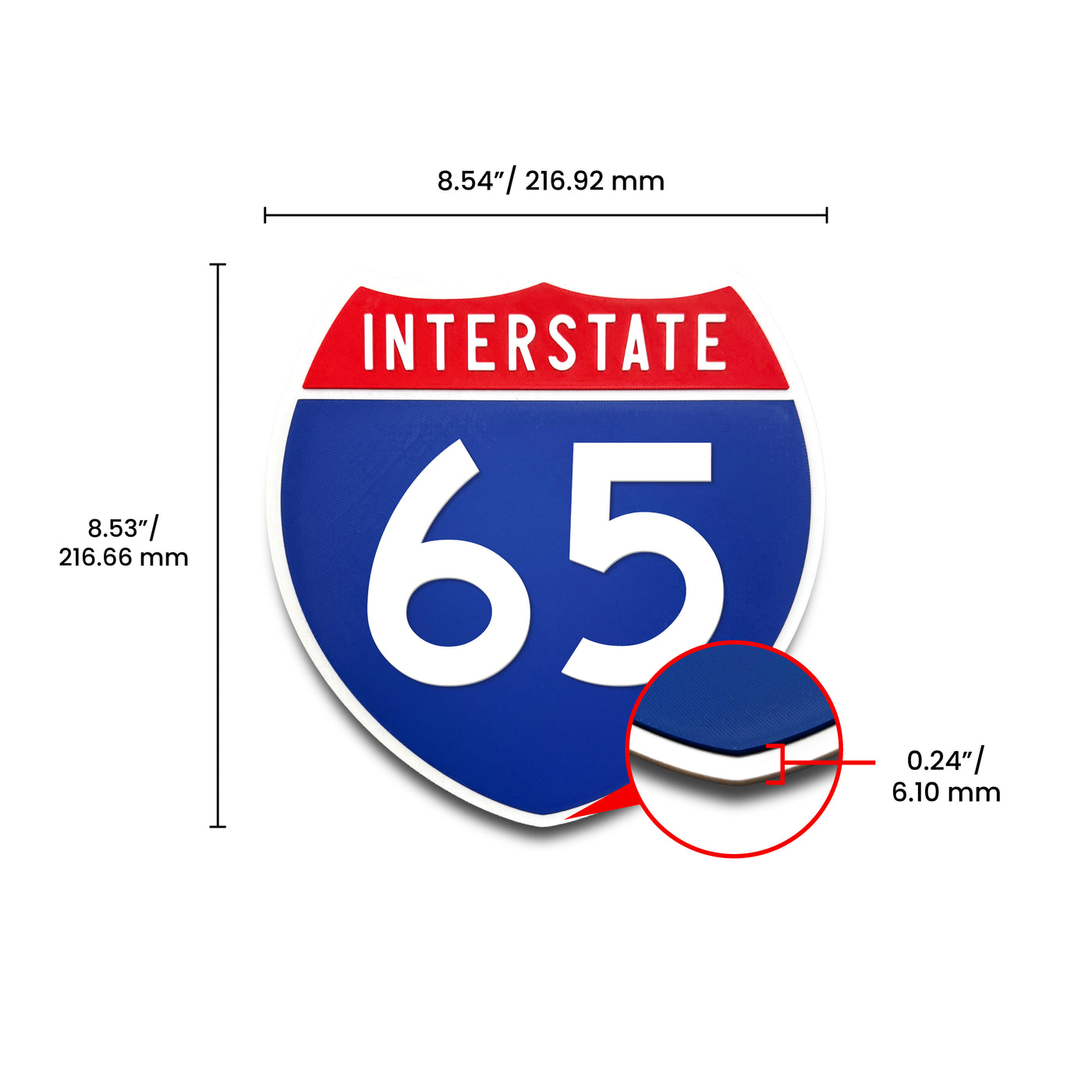 Interstate 65 Number Only road sign replica dimension view