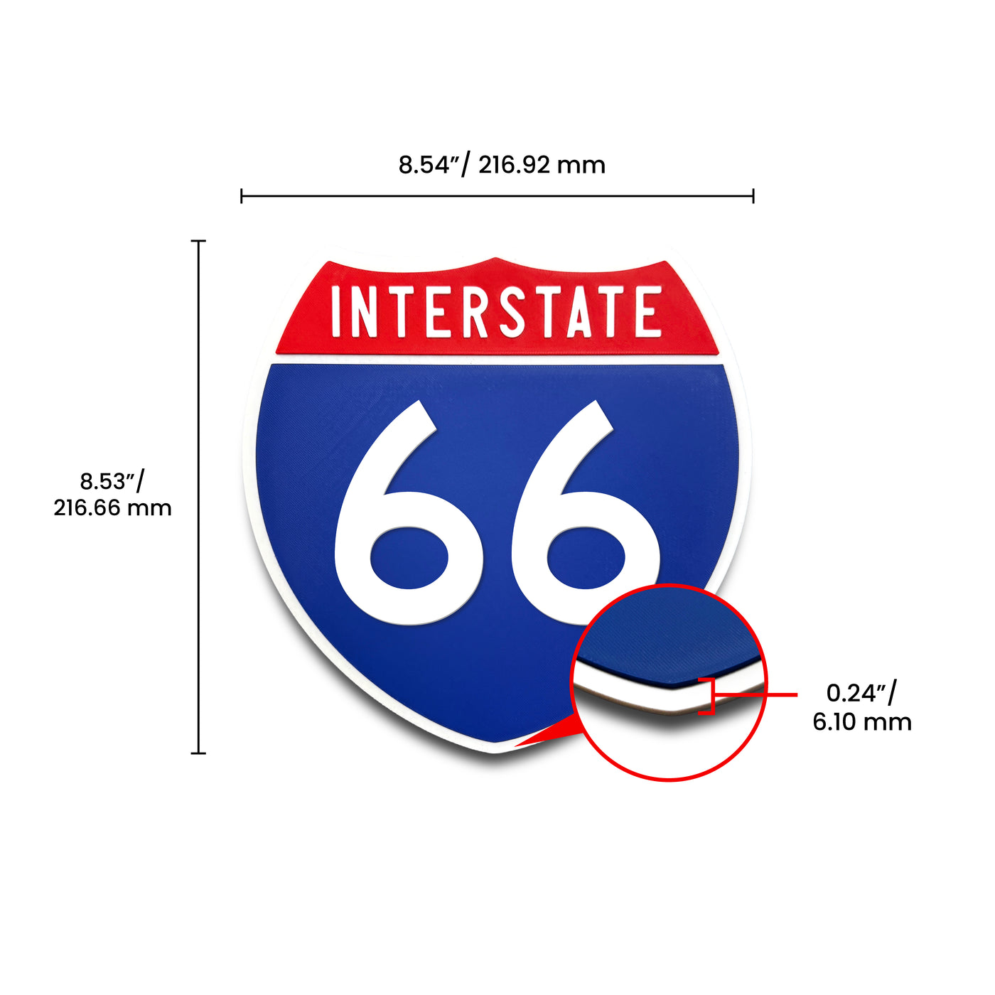 Interstate 66 Number Only road sign replica dimension view