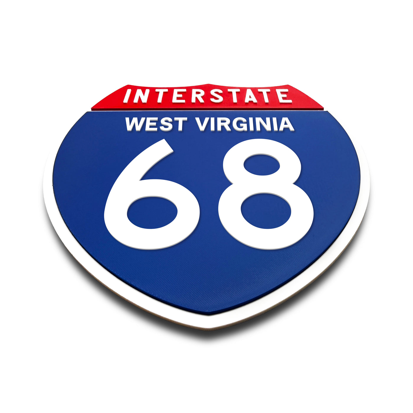 Interstate 68 West Virginia road sign replica flat view