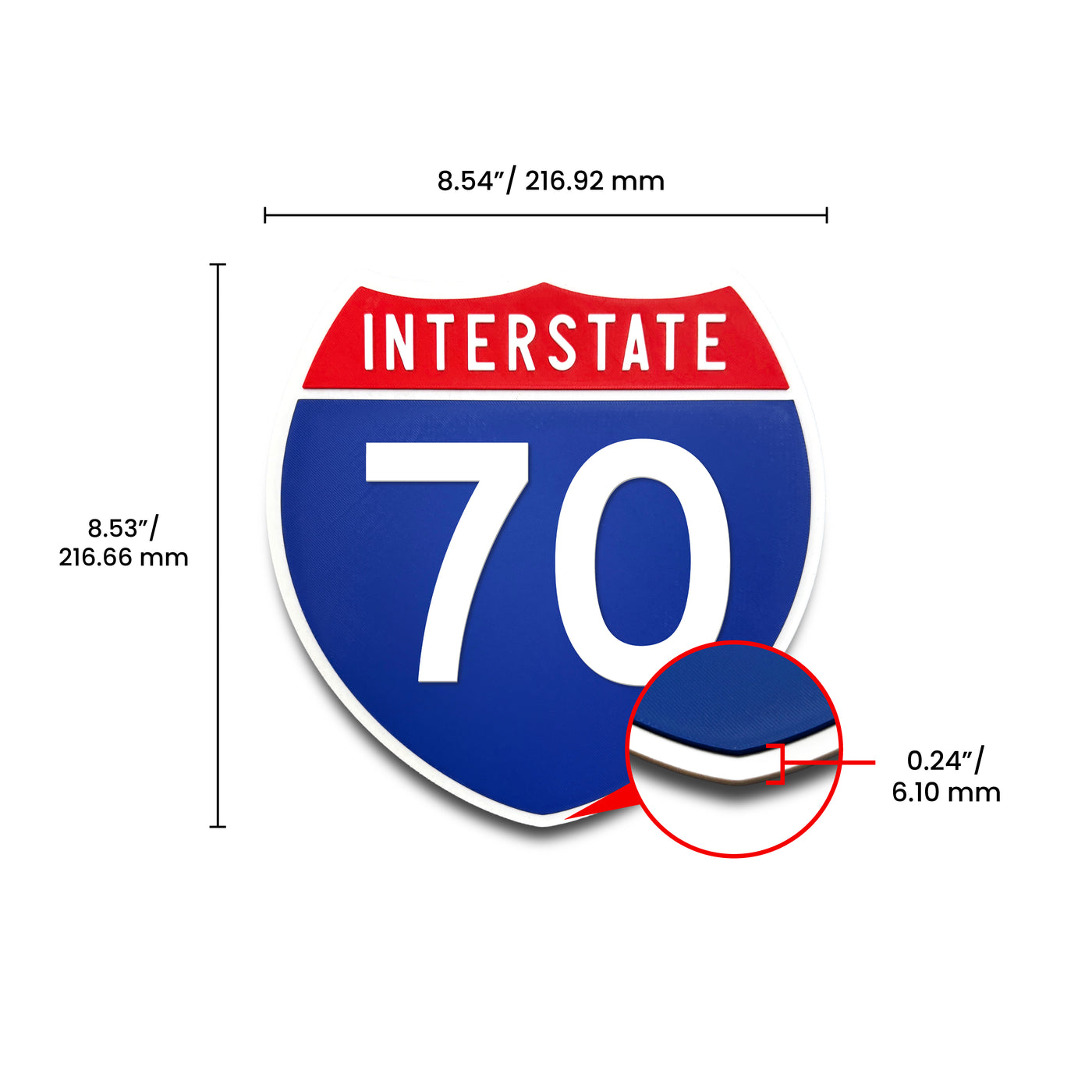 Interstate 70 Number Only road sign replica dimension view