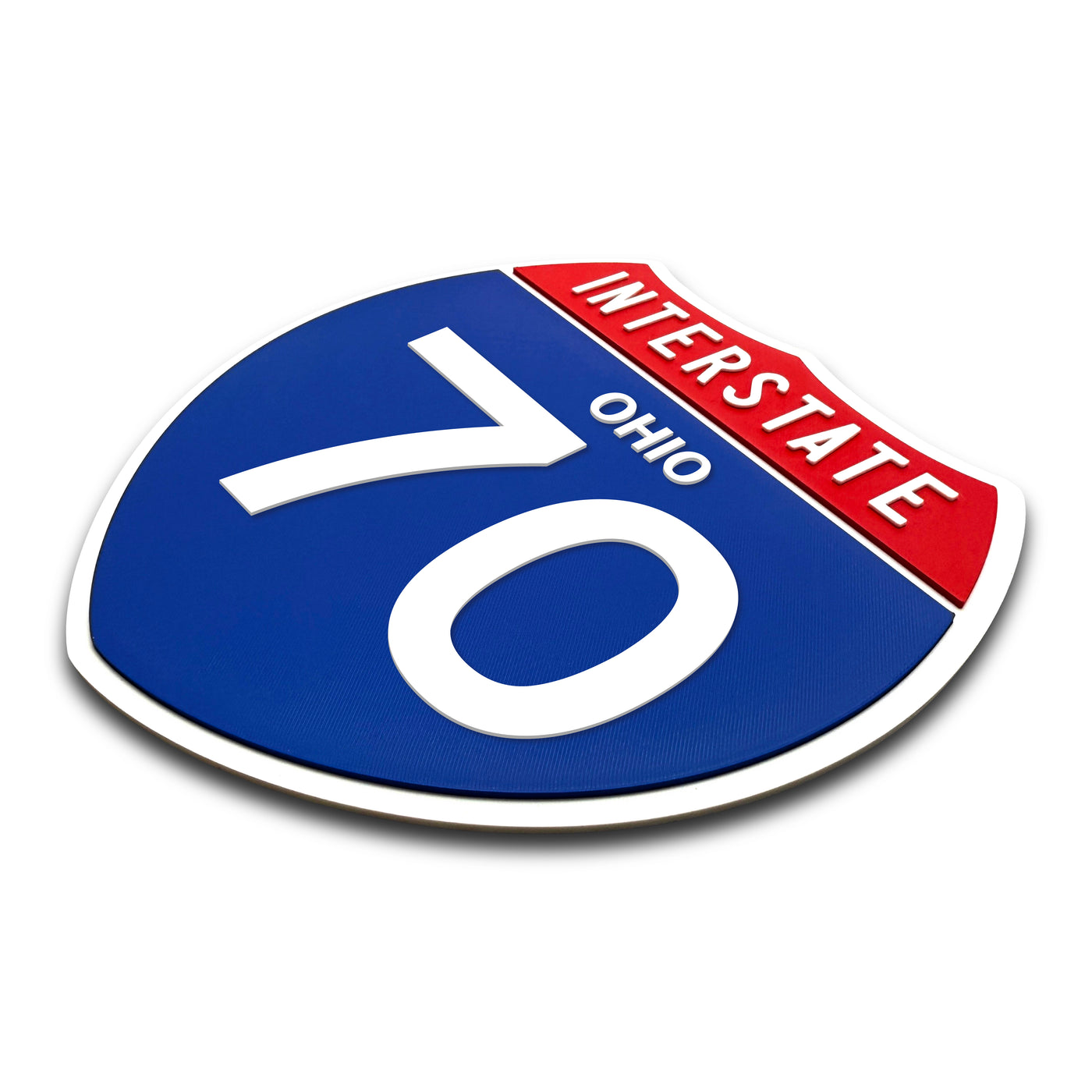 Interstate 70 Ohio road sign replica three-quarter view