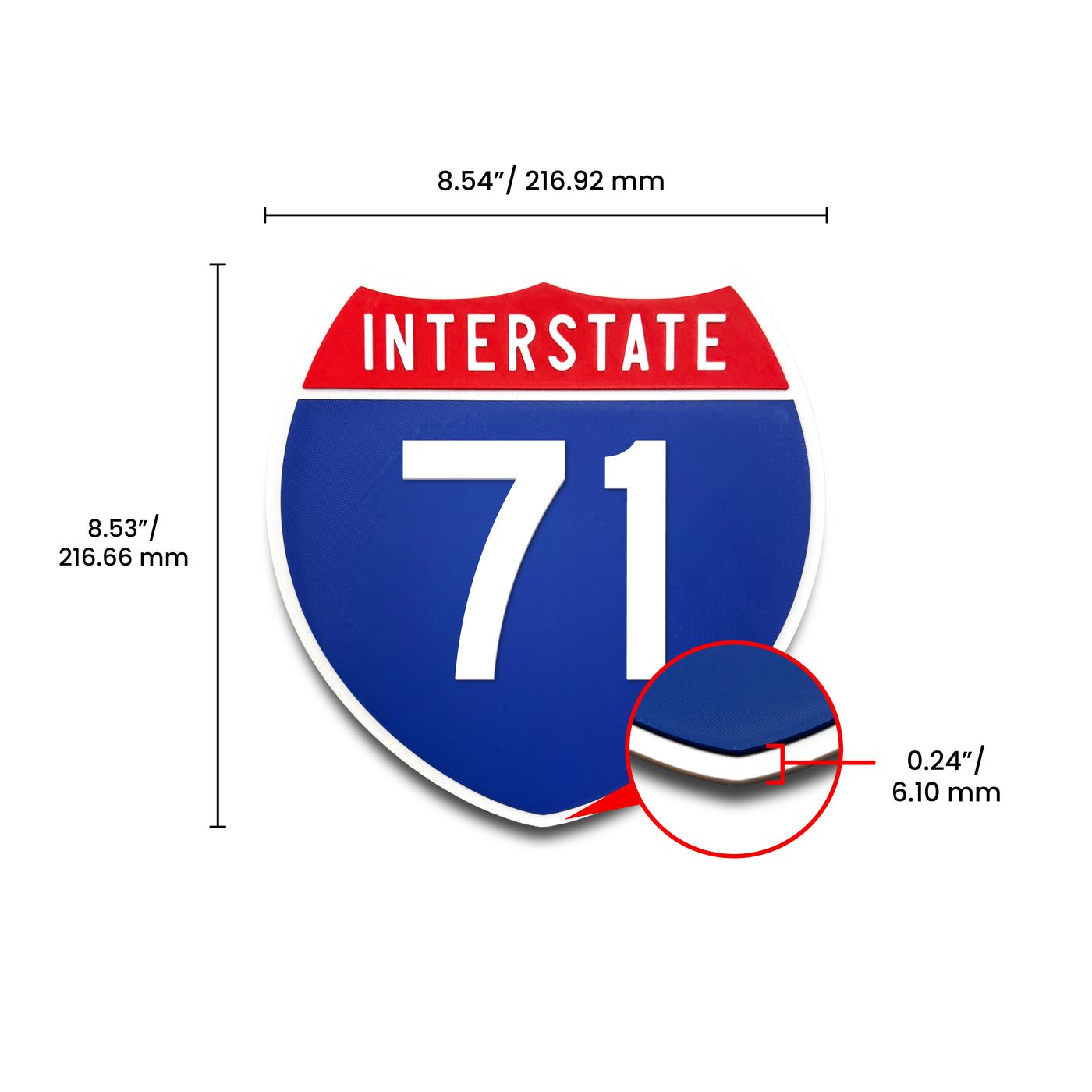 Interstate 71 Number Only road sign replica dimension view