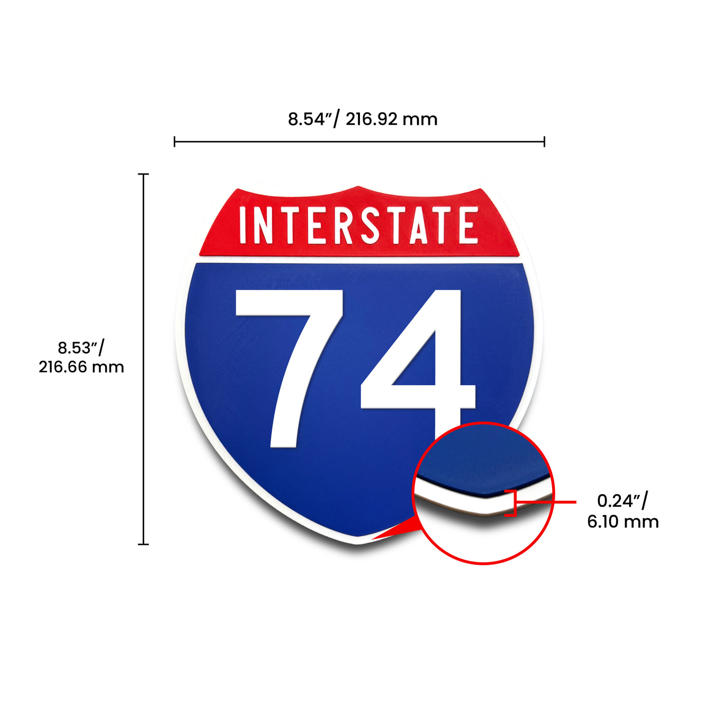 Interstate 74 Number Only road sign replica dimension view