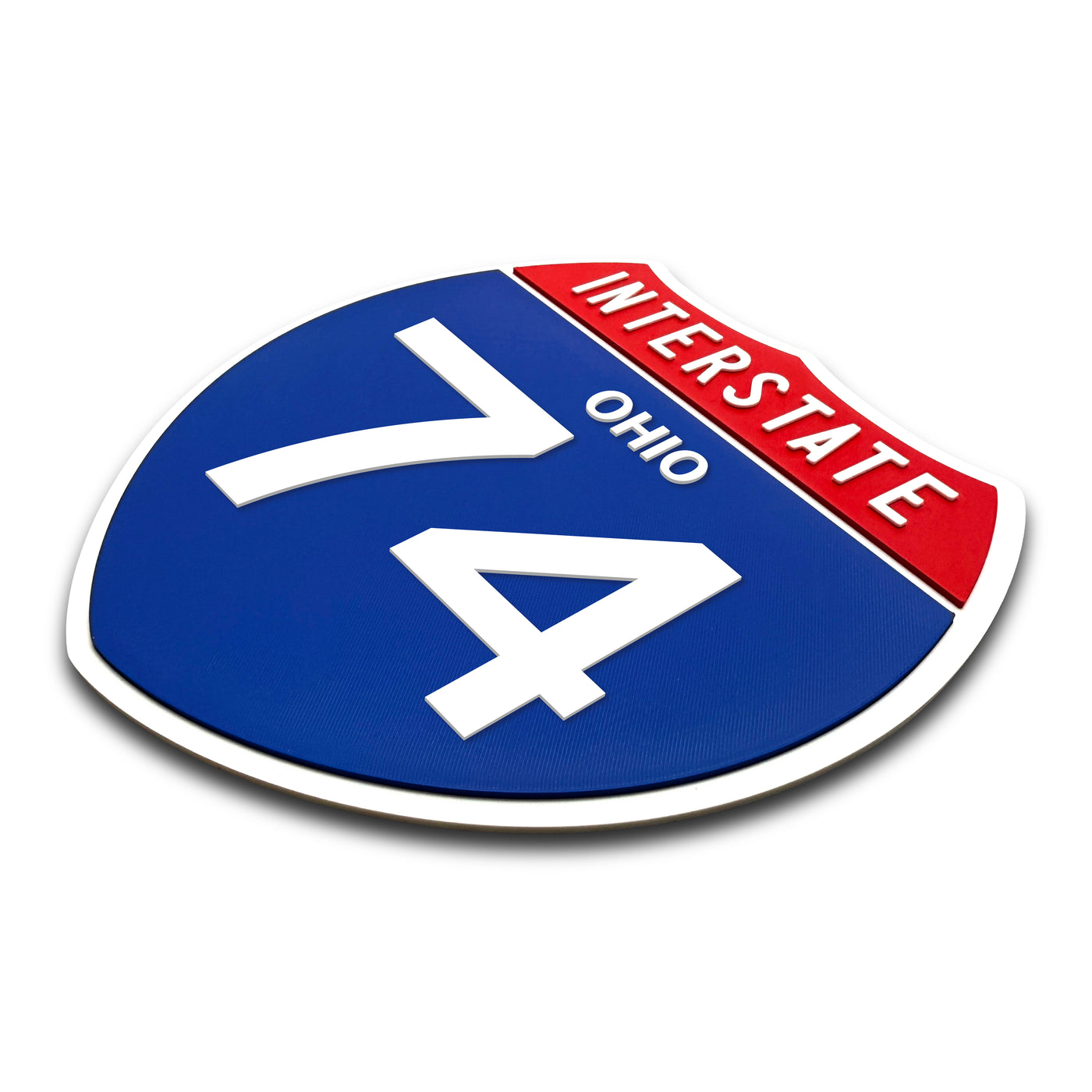 Interstate 74 Ohio road sign replica three-quarter view