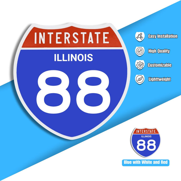Interstate 88 Road Sign Replica – Personalized Travel Sign | Home & Office Wall Decor (8.54” x 8.53”)