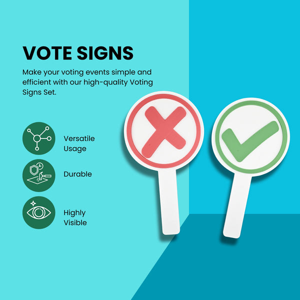 Voting Sign Set – Green Checkmark & Red X, White Handles or Red/Green Handles, 8.71 x 4.81 Inches