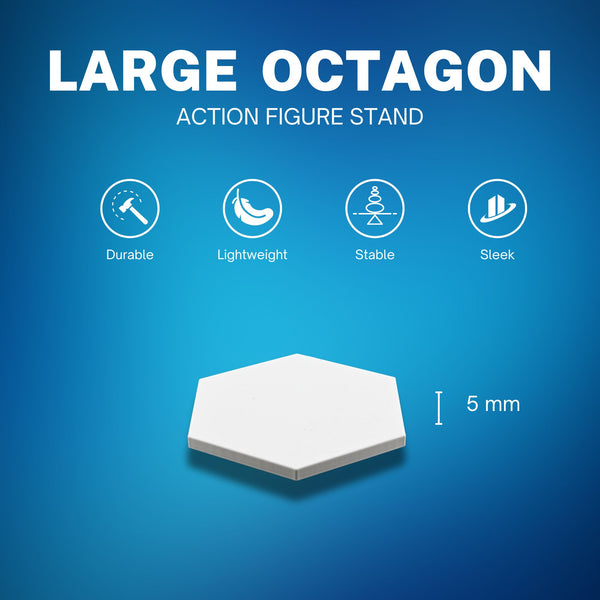 Large Octagon Action Figure Stands – Durable Display Set in Matte White or Black, Individual Heights or Full Set Available