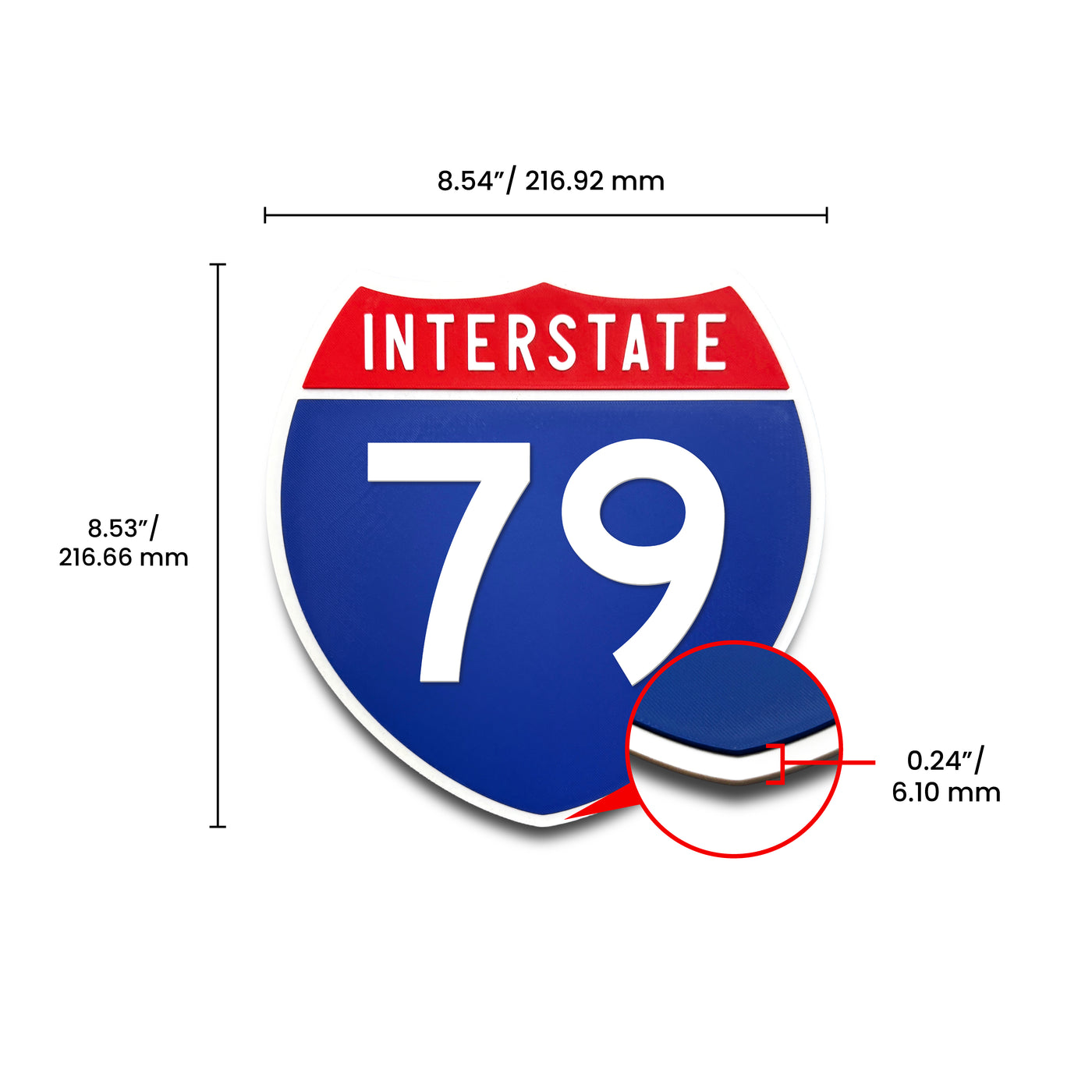 Interstate 79 Number Only road sign replica dimension view