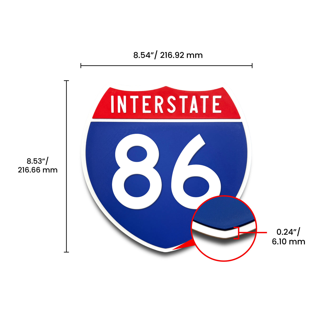 Interstate 86 Number Only road sign replica dimension view