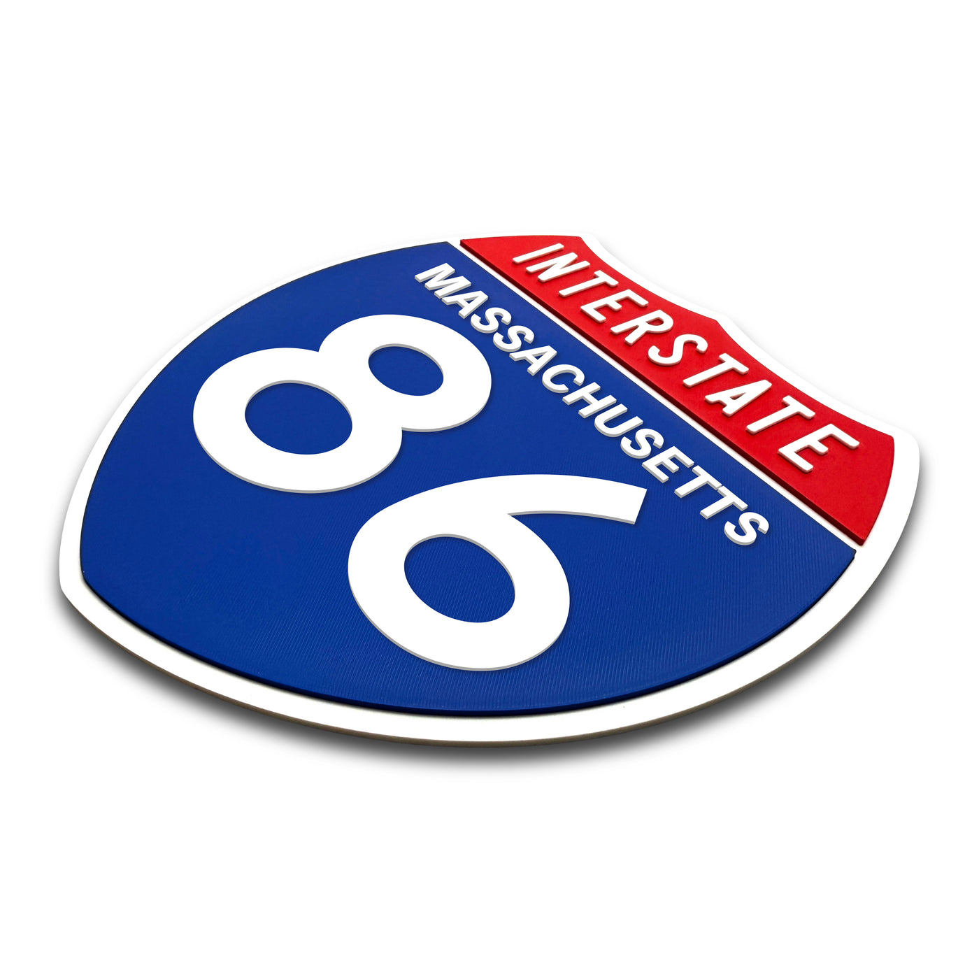 Interstate 86 Massachusetts road sign replica three-quarter view