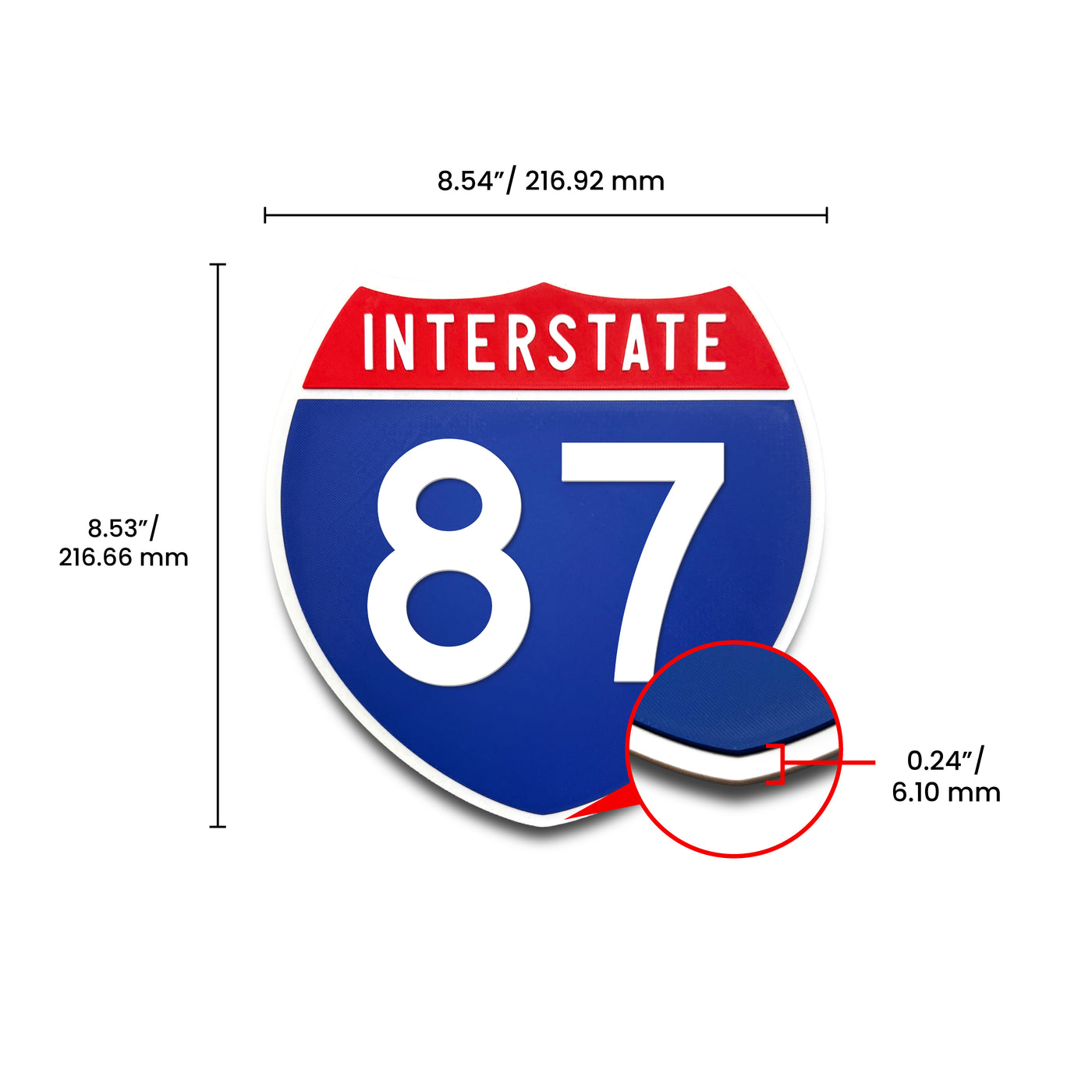 Interstate 87 Number Only road sign replica dimension view