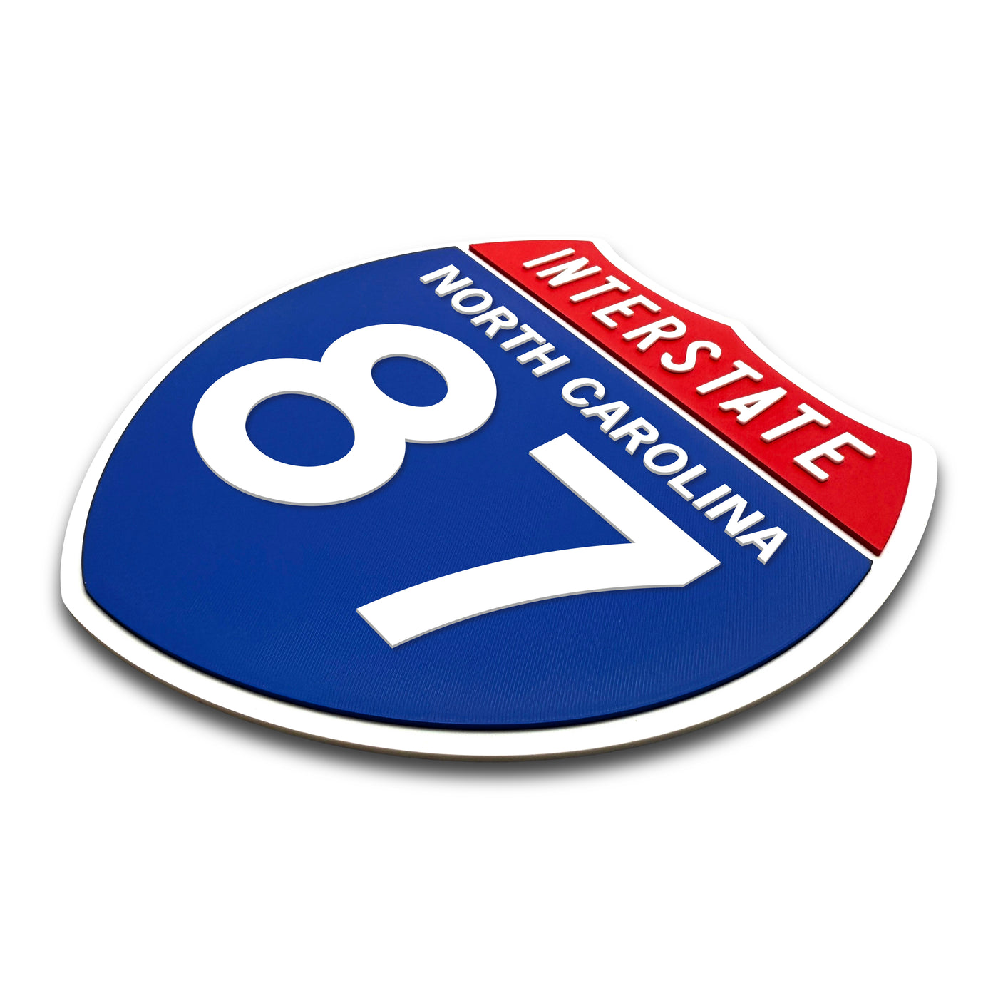 Interstate 87 North Carolina road sign replica three-quarter view