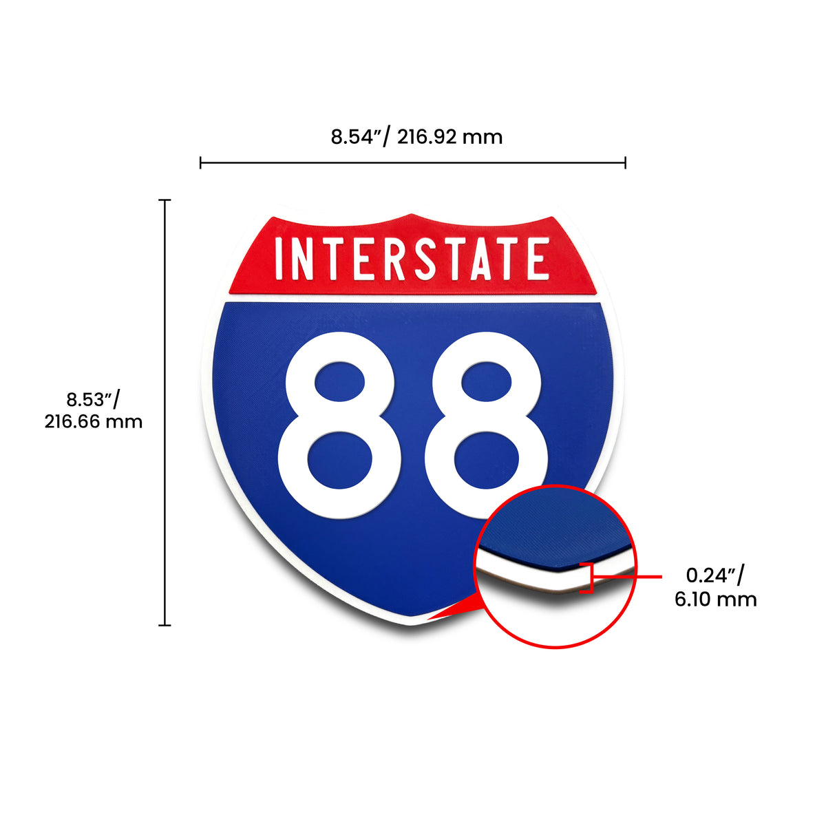 Interstate 88 Number Only road sign replica dimension view