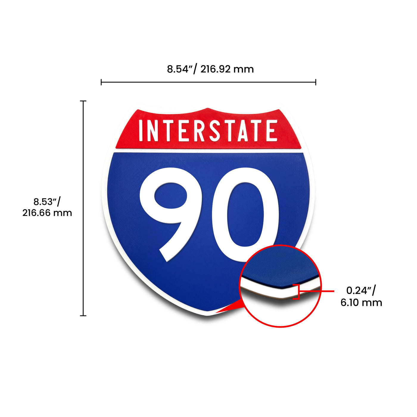 Interstate 90 Number Only road sign replica dimension view