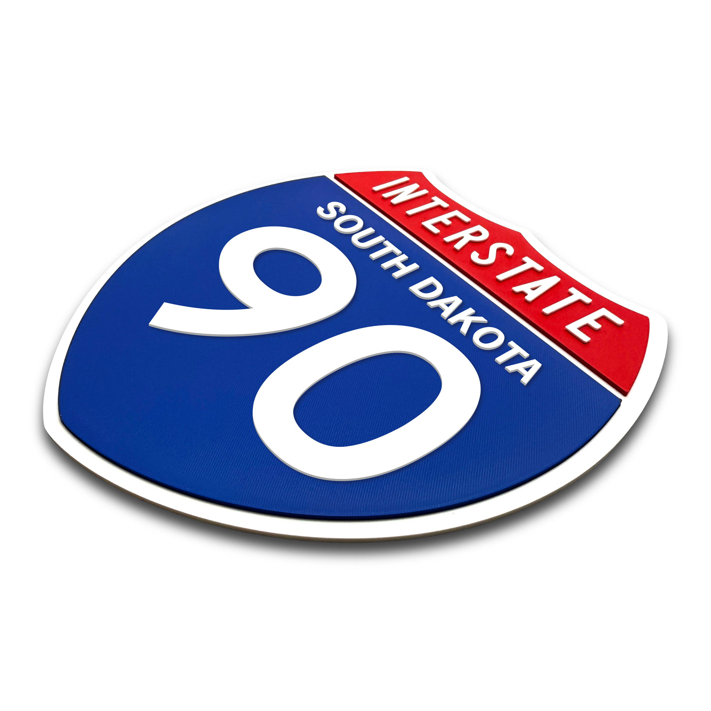 Interstate 90 South Dakota road sign replica three-quarter view