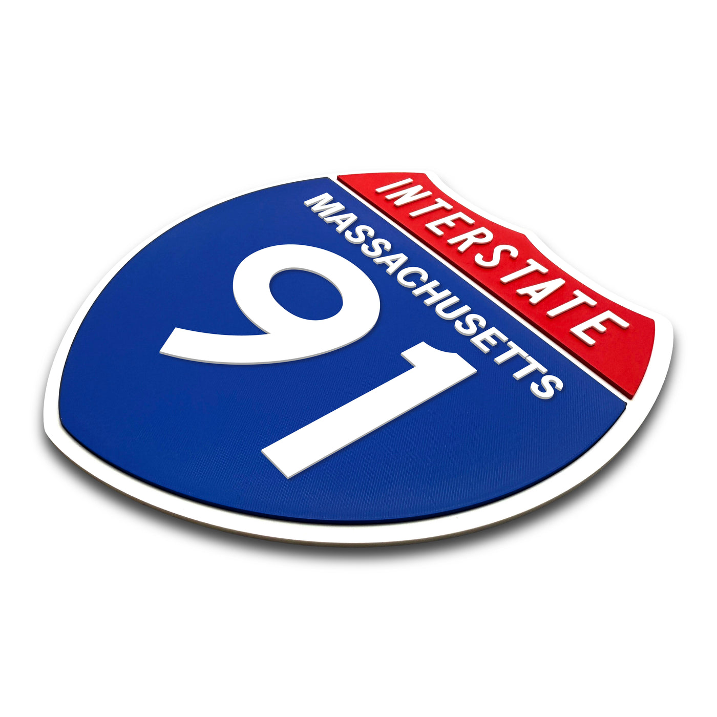 Interstate 91 Massachusetts road sign replica three-quarter view
