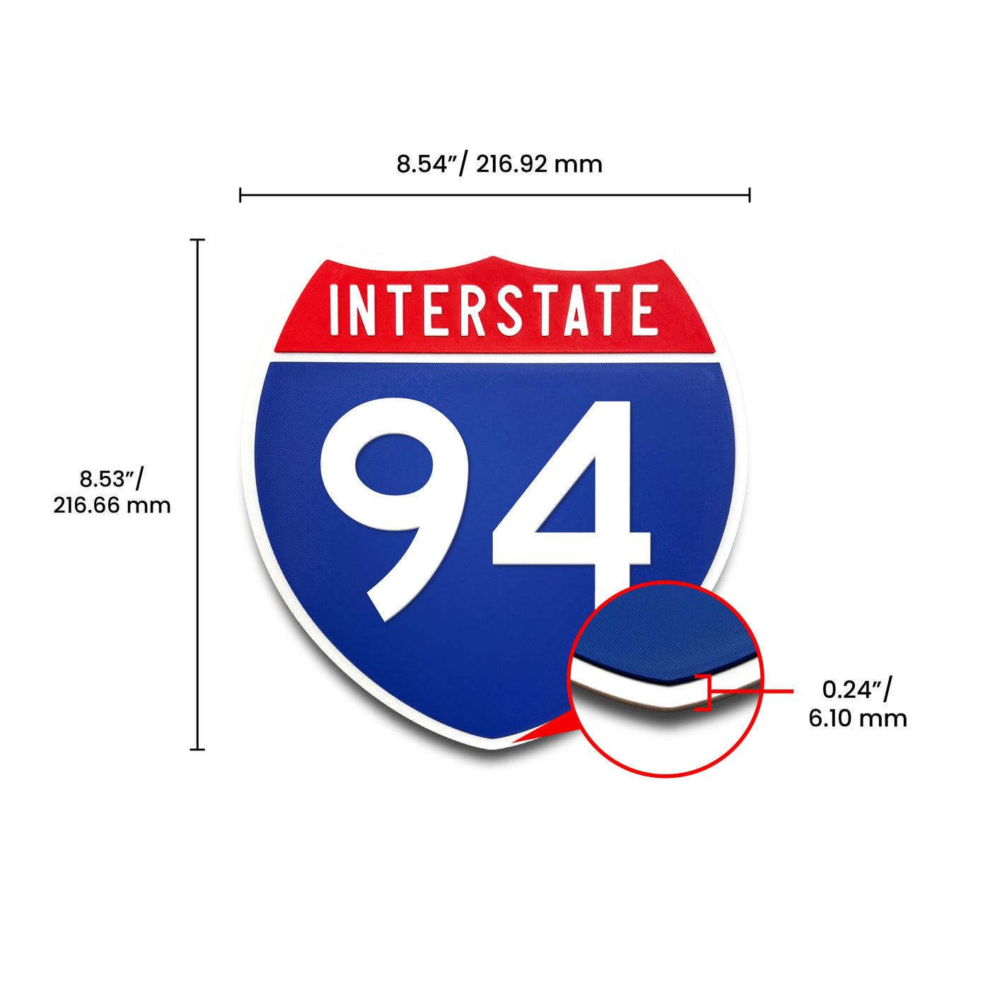Interstate 94 Number Only road sign replica dimension view