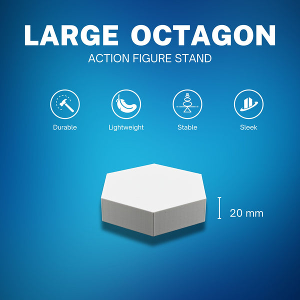 Large Octagon Action Figure Stands – Durable Display Set in Matte White or Black, Individual Heights or Full Set Available