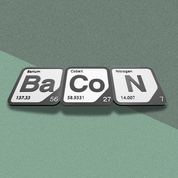 Periodic Table Word Sign - 'BACON' (Barium + Cobalt + Nitrogen) - 5.63 in x 5.63 - Durable & Eco-Friendly STEM Decor
