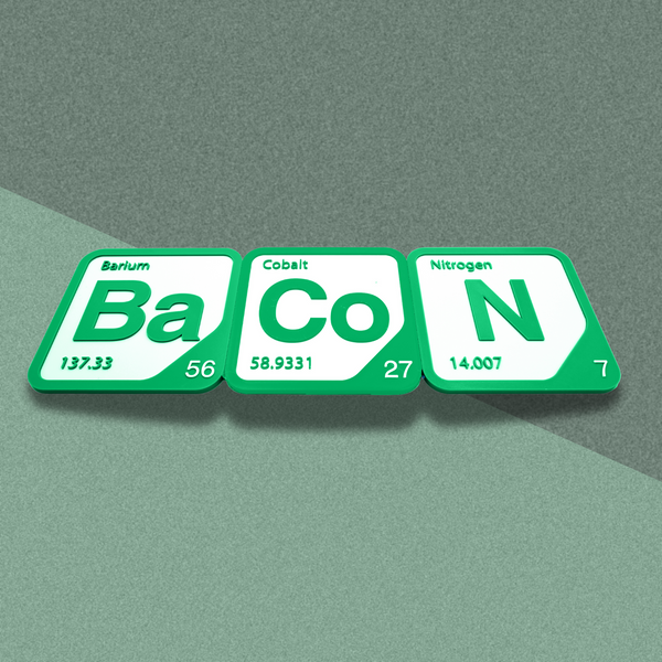 Periodic Table Word Sign - 'BACON' (Barium + Cobalt + Nitrogen) - 5.63 in x 5.63 - Durable & Eco-Friendly STEM Decor