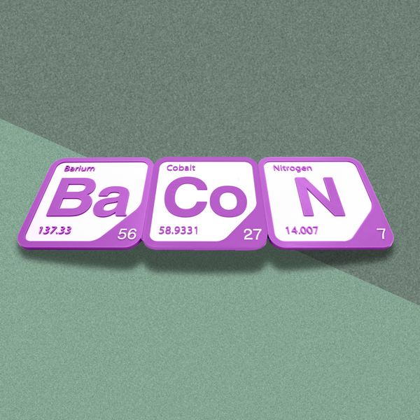 Periodic Table Word Sign - 'BACON' (Barium + Cobalt + Nitrogen) - 5.63 in x 5.63 - Durable & Eco-Friendly STEM Decor