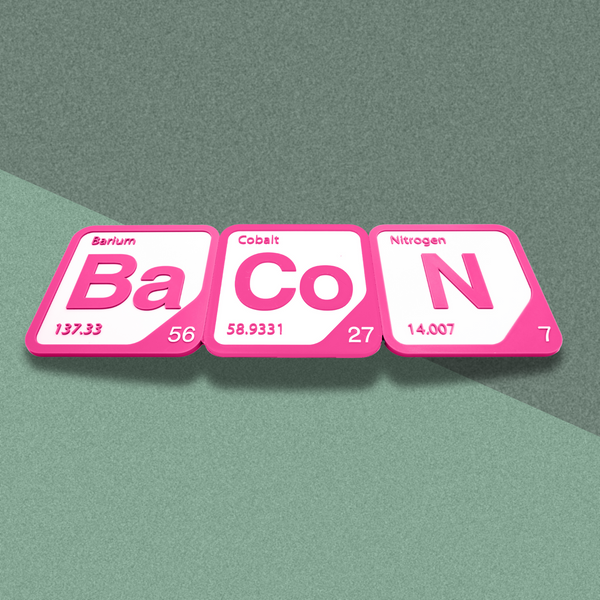 Periodic Table Word Sign - 'BACON' (Barium + Cobalt + Nitrogen) - 5.63 in x 5.63 - Durable & Eco-Friendly STEM Decor
