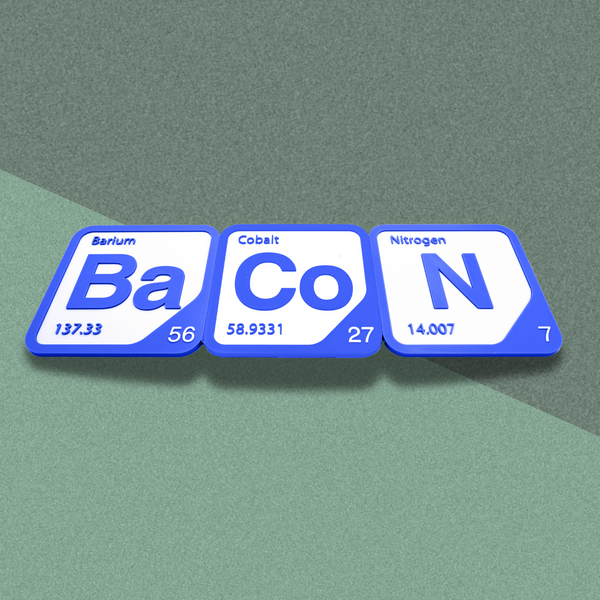 Periodic Table Word Sign - 'BACON' (Barium + Cobalt + Nitrogen) - 5.63 in x 5.63 - Durable & Eco-Friendly STEM Decor