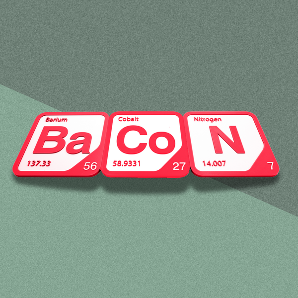 Periodic Table Word Sign - 'BACON' (Barium + Cobalt + Nitrogen) - 5.63 in x 5.63 - Durable & Eco-Friendly STEM Decor