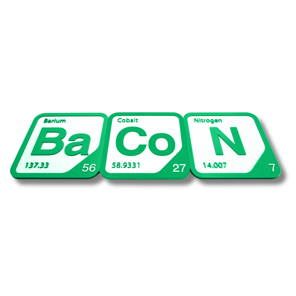 Periodic Table Word Sign - 'BACON' (Barium + Cobalt + Nitrogen) - 5.63 in x 5.63 - Durable & Eco-Friendly STEM Decor