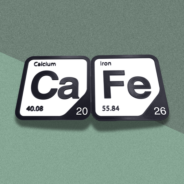 Periodic Table Word Sign - 'CAFE' (Calcium + Iron) - 5.63 in x 5.63 - Durable & Eco-Friendly STEM Decor
