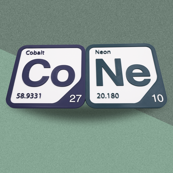 Periodic Table Word Sign - 'CONE' (Cobalt + Neon) - 5.63 in x 5.63 - Durable & Eco-Friendly STEM Decor