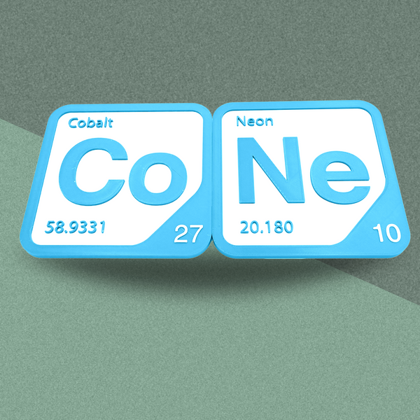 Periodic Table Word Sign - 'CONE' (Cobalt + Neon) - 5.63 in x 5.63 - Durable & Eco-Friendly STEM Decor