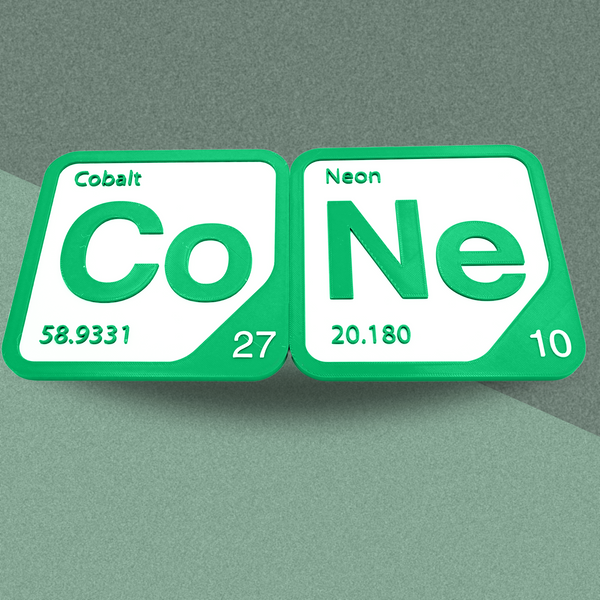 Periodic Table Word Sign - 'CONE' (Cobalt + Neon) - 5.63 in x 5.63 - Durable & Eco-Friendly STEM Decor