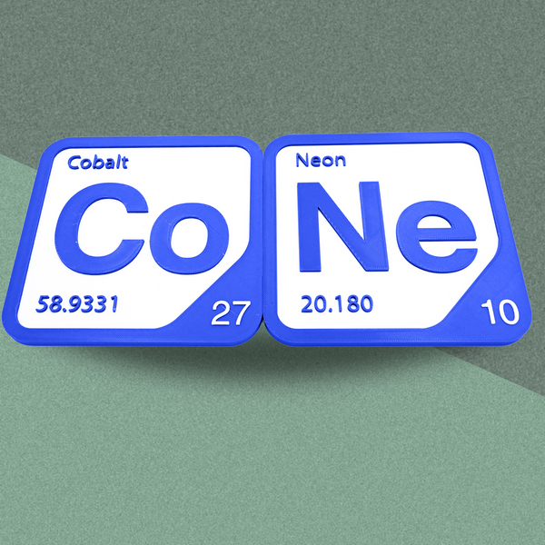 Periodic Table Word Sign - 'CONE' (Cobalt + Neon) - 5.63 in x 5.63 - Durable & Eco-Friendly STEM Decor