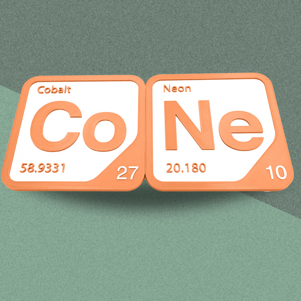 Periodic Table Word Sign - 'CONE' (Cobalt + Neon) - 5.63 in x 5.63 - Durable & Eco-Friendly STEM Decor