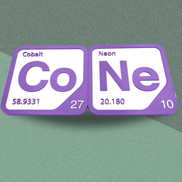 Periodic Table Word Sign - 'CONE' (Cobalt + Neon) - 5.63 in x 5.63 - Durable & Eco-Friendly STEM Decor