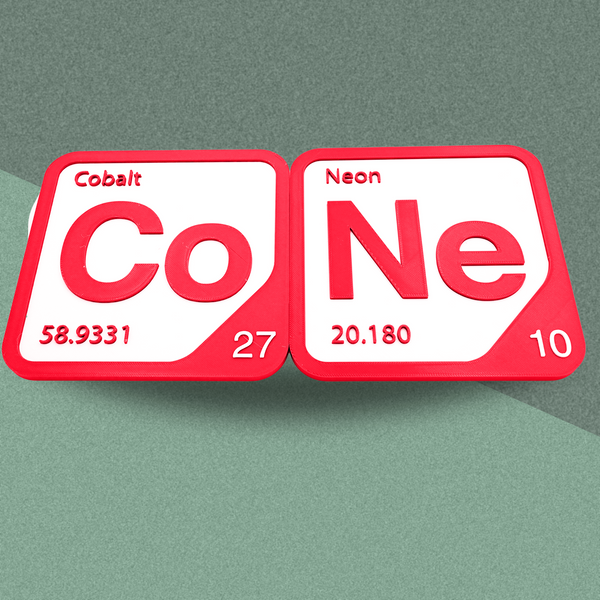 Periodic Table Word Sign - 'CONE' (Cobalt + Neon) - 5.63 in x 5.63 - Durable & Eco-Friendly STEM Decor