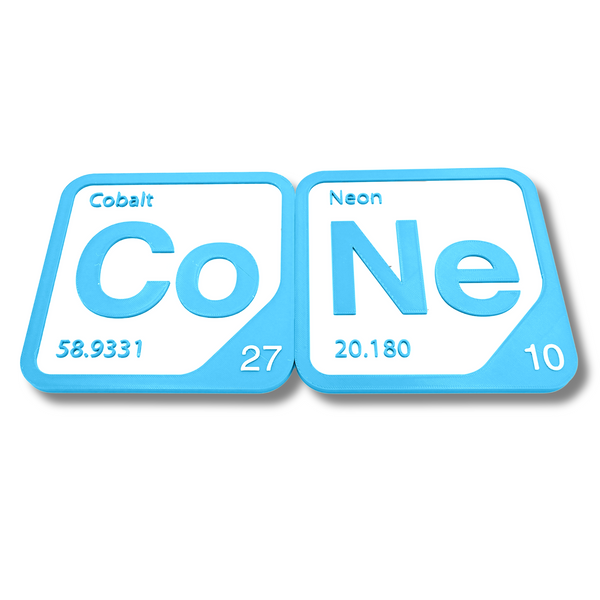 Periodic Table Word Sign - 'CONE' (Cobalt + Neon) - 5.63 in x 5.63 - Durable & Eco-Friendly STEM Decor