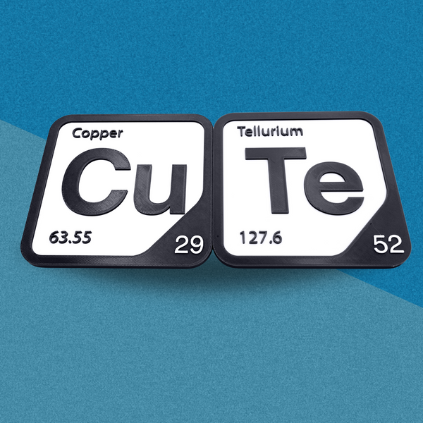 Periodic Table Word Sign - 'CUTE' (Copper + Tellurium) - 5.63 in x 5.63 - Durable & Eco-Friendly STEM Decor