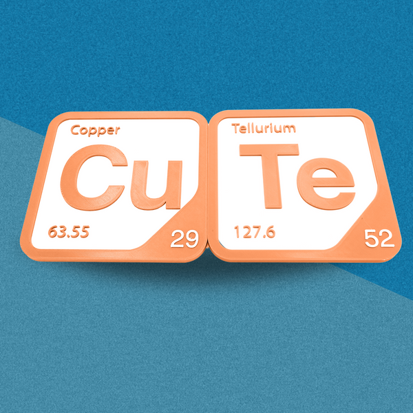 Periodic Table Word Sign - 'CUTE' (Copper + Tellurium) - 5.63 in x 5.63 - Durable & Eco-Friendly STEM Decor