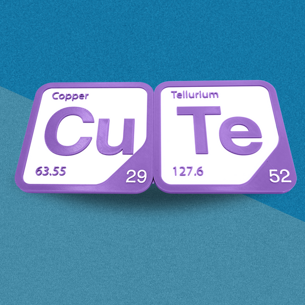 Periodic Table Word Sign - 'CUTE' (Copper + Tellurium) - 5.63 in x 5.63 - Durable & Eco-Friendly STEM Decor
