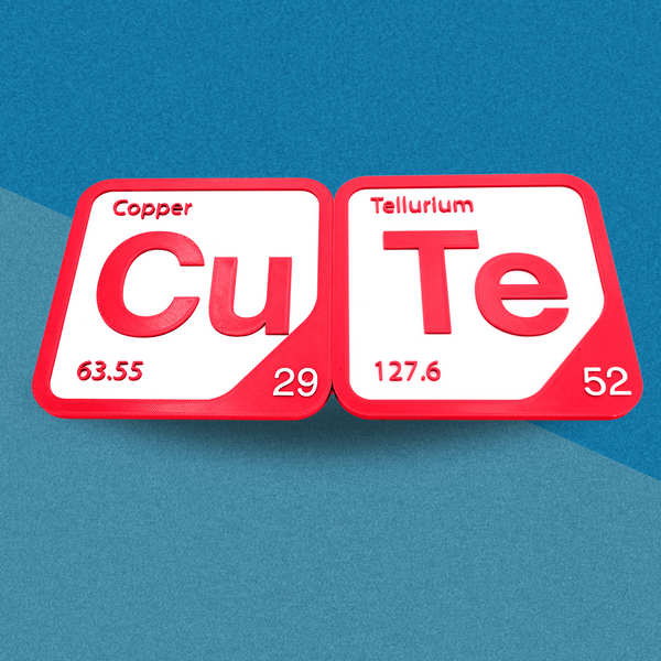 Periodic Table Word Sign - 'CUTE' (Copper + Tellurium) - 5.63 in x 5.63 - Durable & Eco-Friendly STEM Decor
